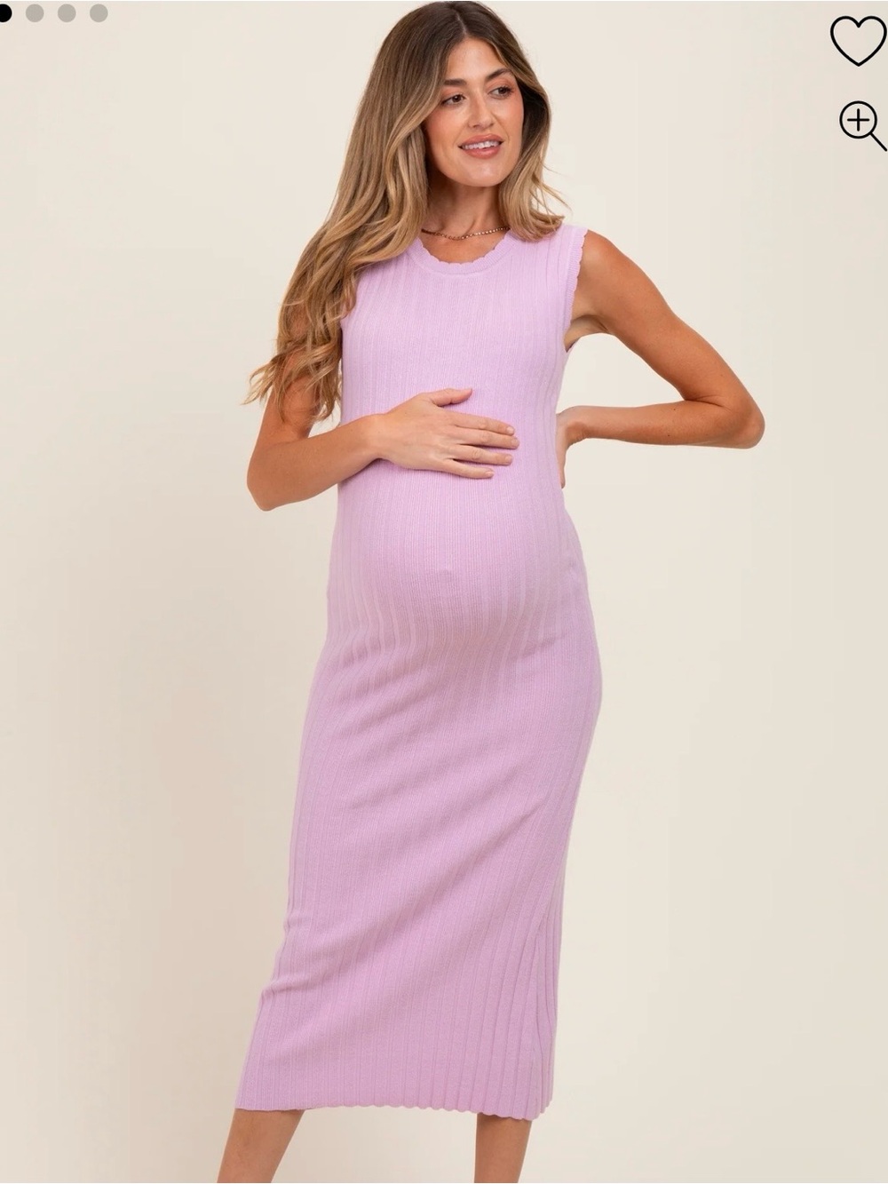 Sleeveless Ribbed Maternity Midi Dress in Light Lavender